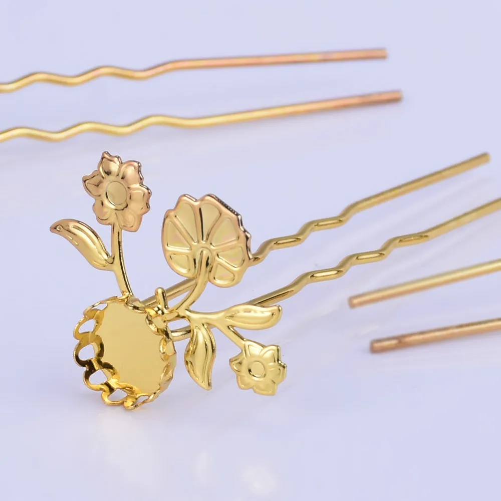 75mm U style Hairpin Making Wedding Hair Accessories with 10mm Base Hair forks Hair Stick Bobby Pins gold 10pcs