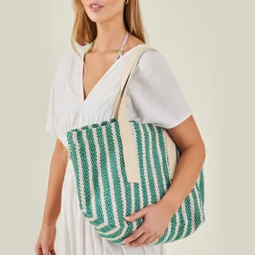 Accessorize London Women's Green Stripe Woven Shoulder Bag