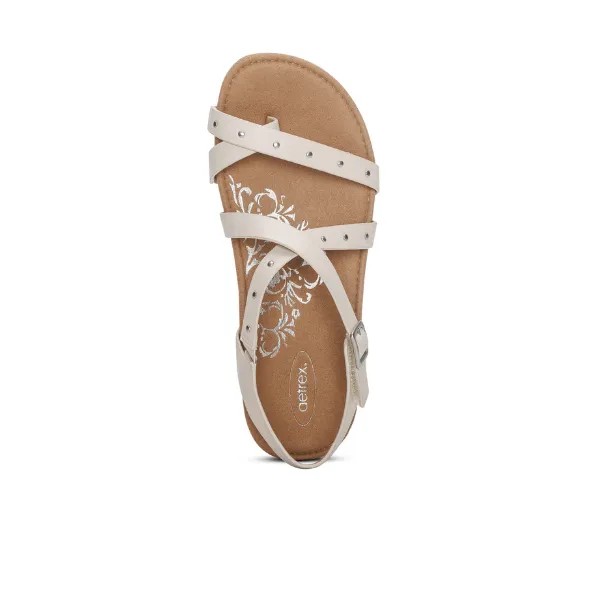 Aetrex Women's Lauren Adjustable Cross Band Sandal Ivory