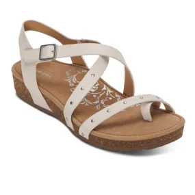 Aetrex Women's Lauren Adjustable Cross Band Sandal Ivory