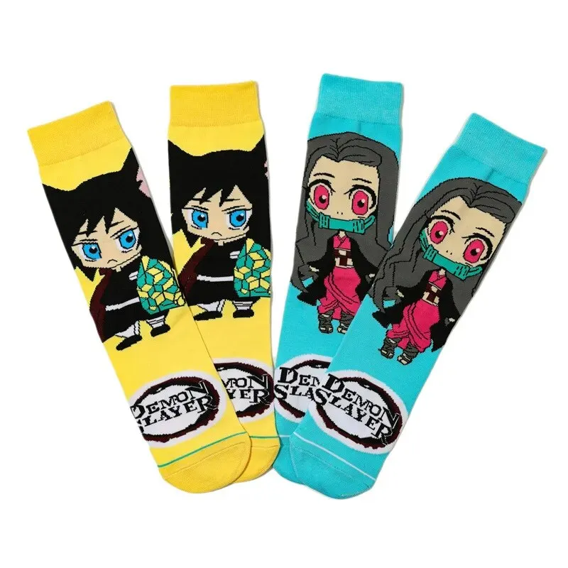 Anime Demon Slayer Socks Tanjirou Nezuko Cartoon Knitted Cotton Socks Pure Cotton Male Fashion Trend Tube Socks