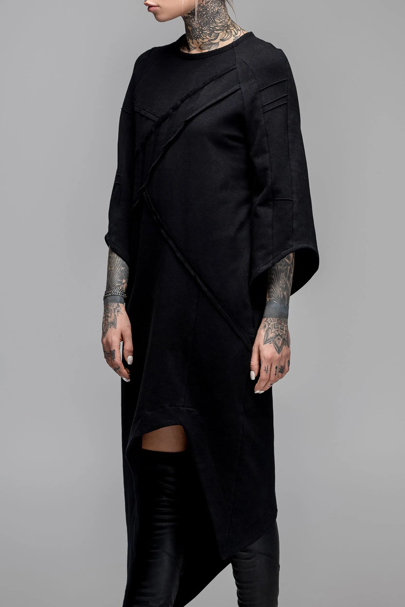 Asymmetric oversized black dress