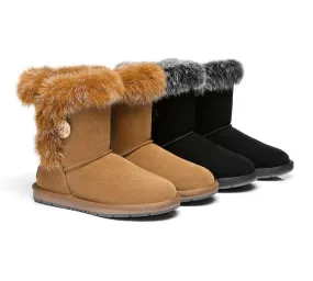 AUSTRALIAN SHEPHERD® UGG Boots Women Sheepskin Wool Collar Short Button Donna