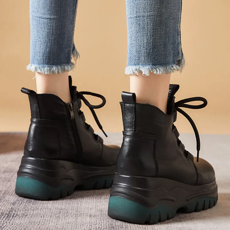 Autumn Retro Leather Platform Casual Boots