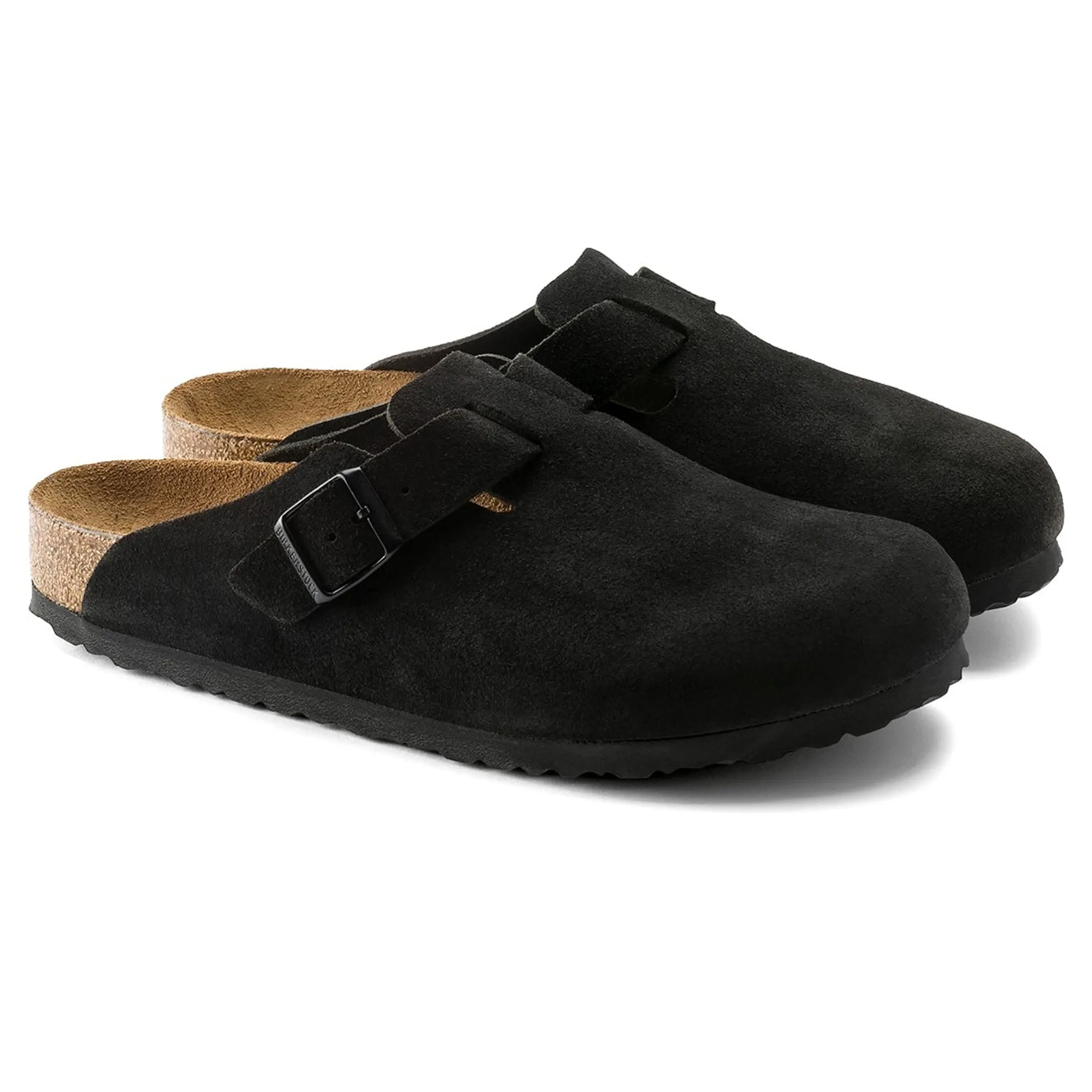 Birkenstock Boston Suede Flat Sandals Black