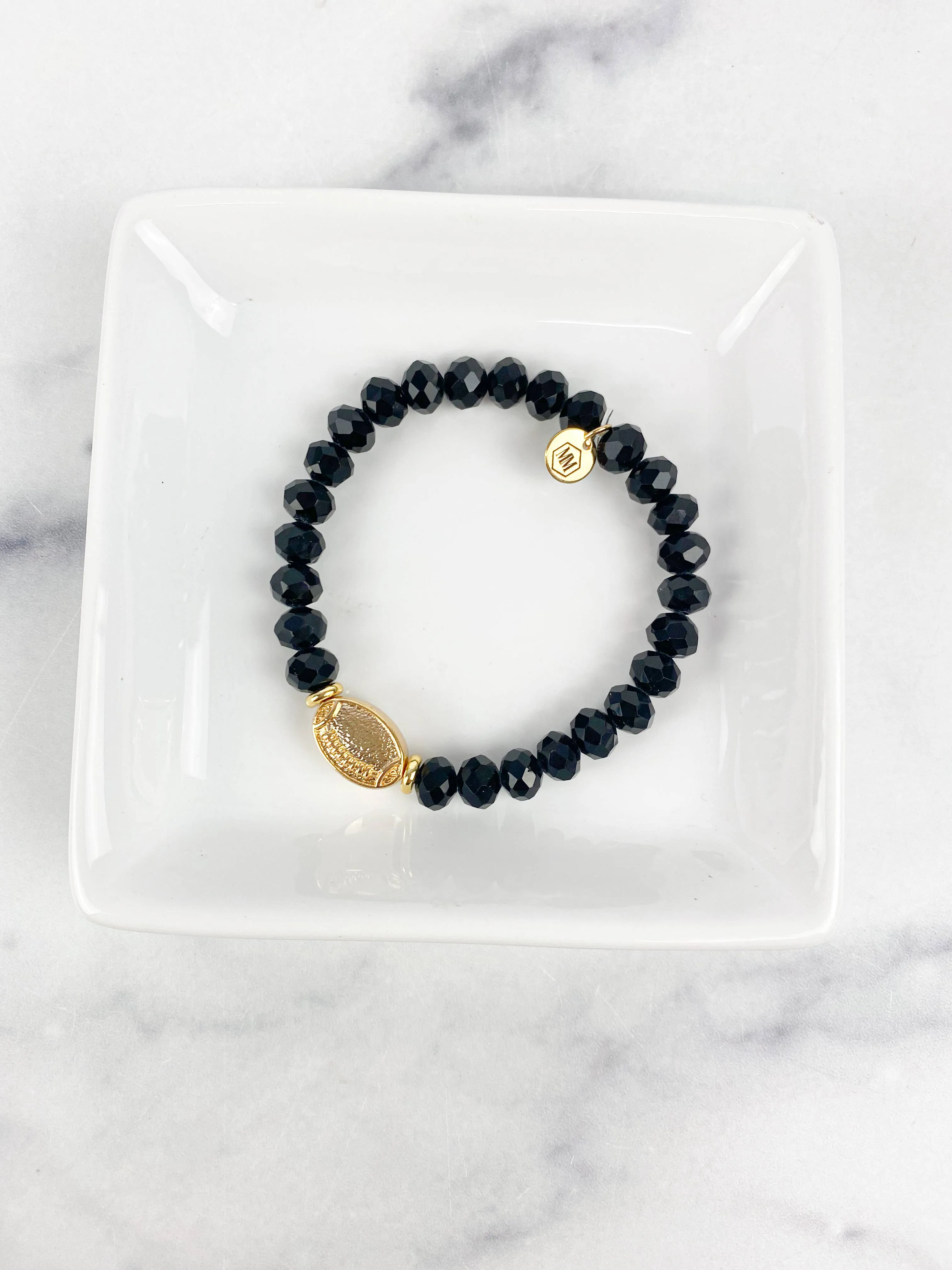 Bracelet Crystal Beaded Gold Football in Black