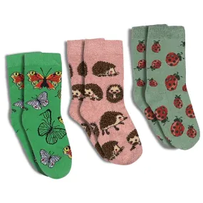 Butterflies, Hedgehogs and Ladybugs Kids Socks / 3-Pack