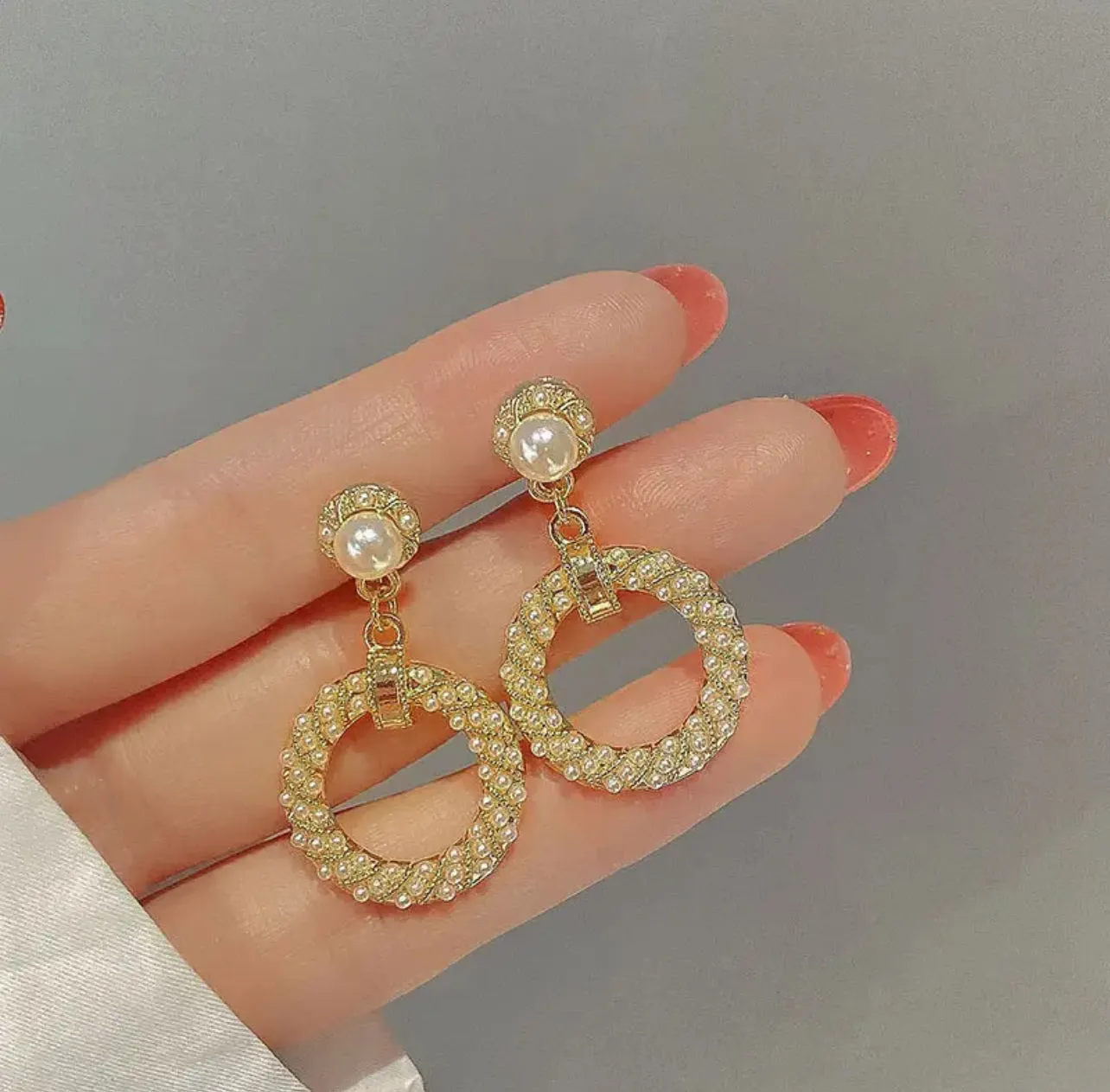 Circle Earrings Fashion Pearl Earrings Rhinestone