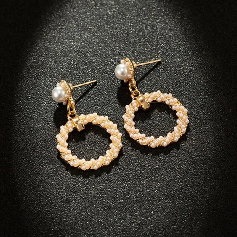 Circle Earrings Fashion Pearl Earrings Rhinestone