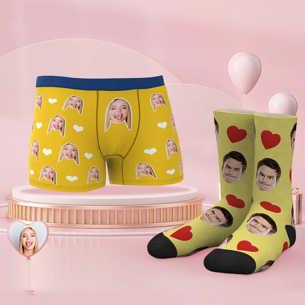 Custom Face Boxer Shorts And Socks Set Best Couple's Gift