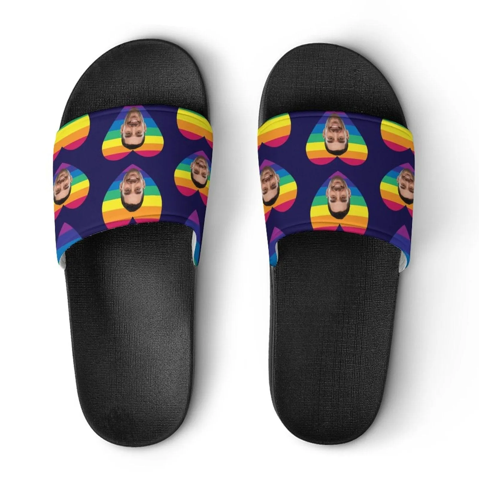 Custom Face Rainbow Love Unisex Slide Sandals For Holiday Gifts