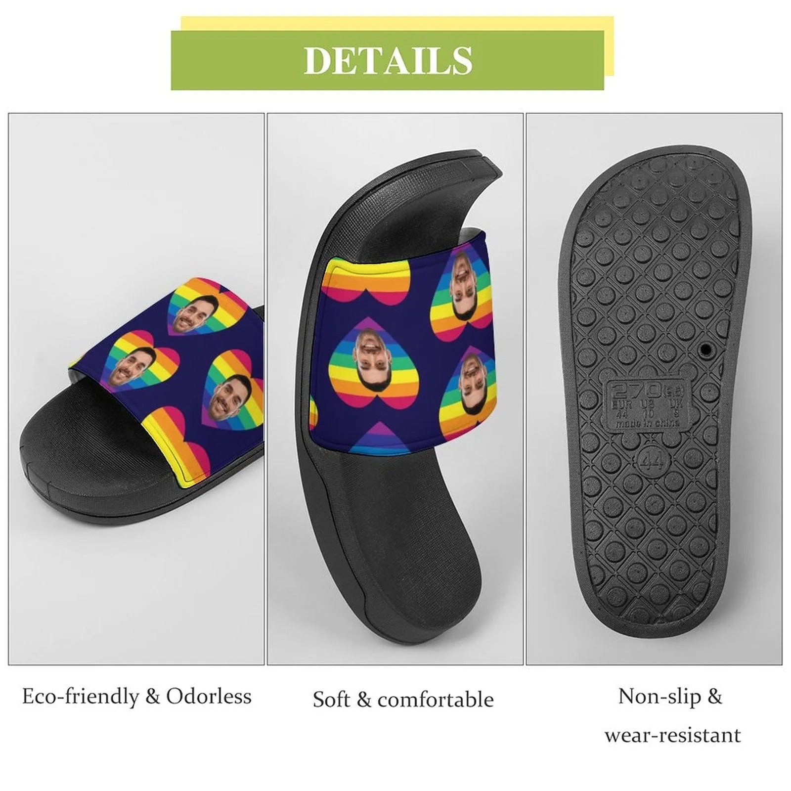 Custom Face Rainbow Love Unisex Slide Sandals For Holiday Gifts