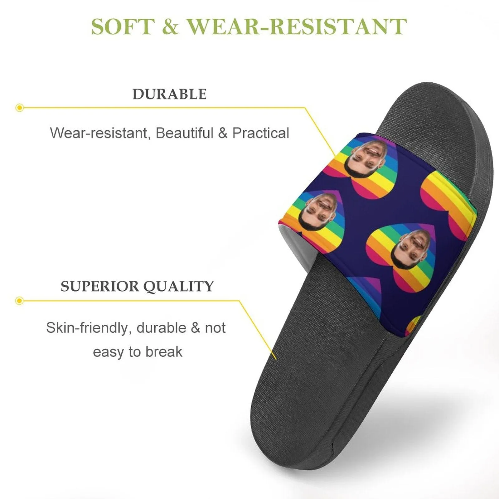 Custom Face Rainbow Love Unisex Slide Sandals For Holiday Gifts