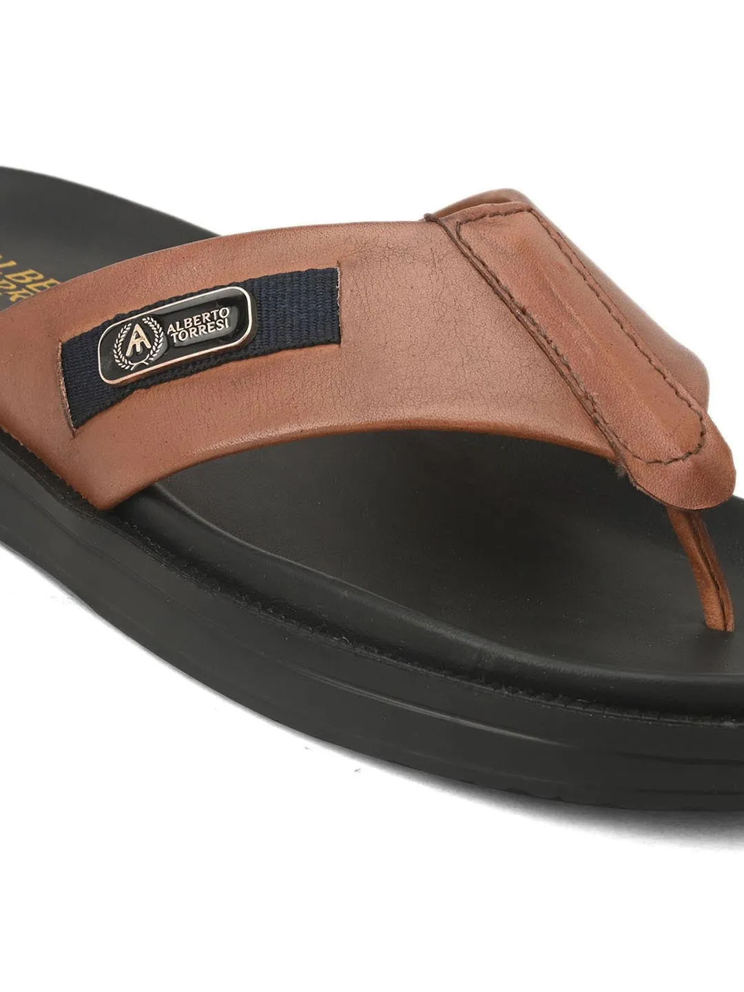 Deriko Tan Genuine Leather Flip Flops For Men