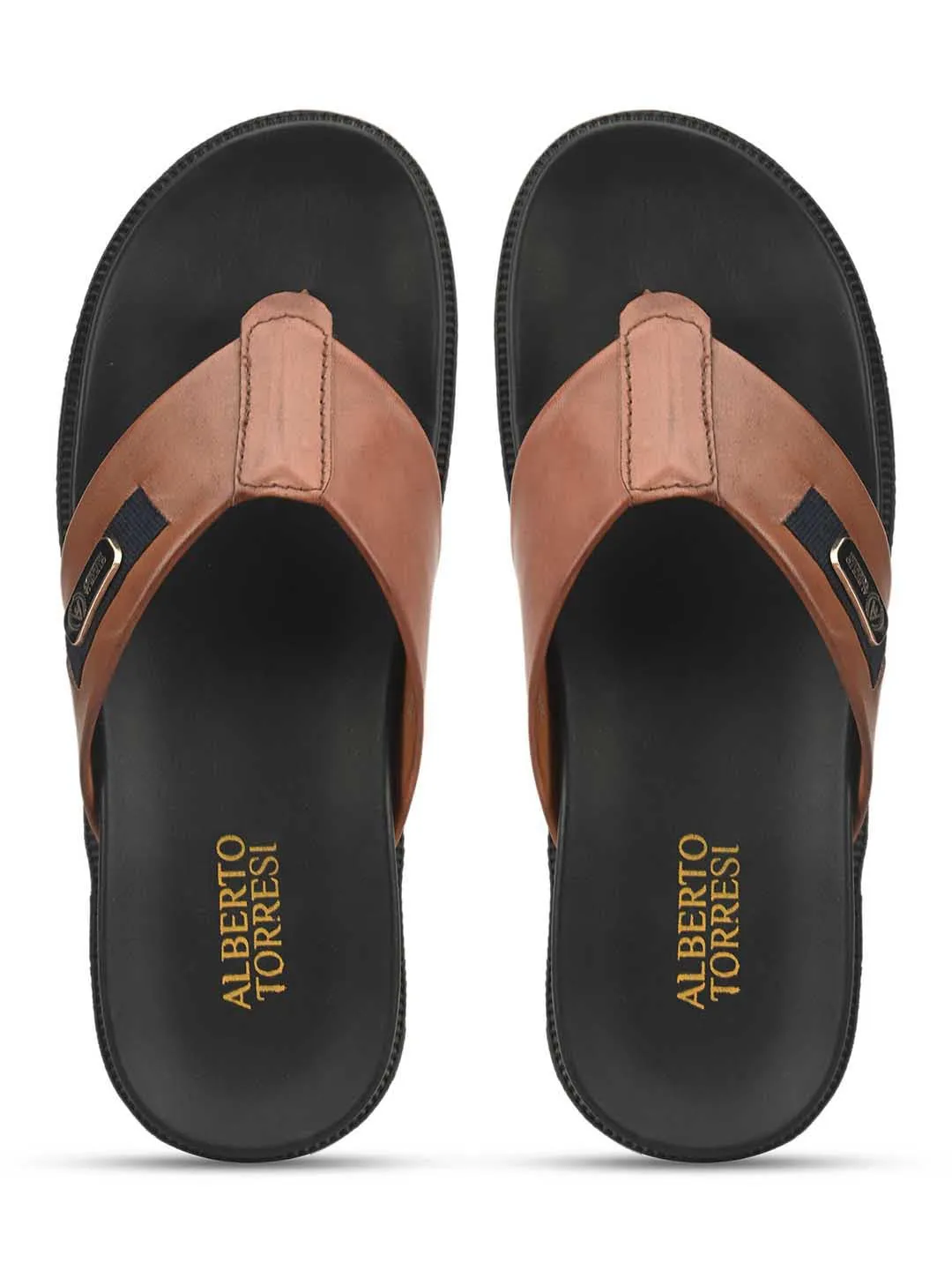 Deriko Tan Genuine Leather Flip Flops For Men