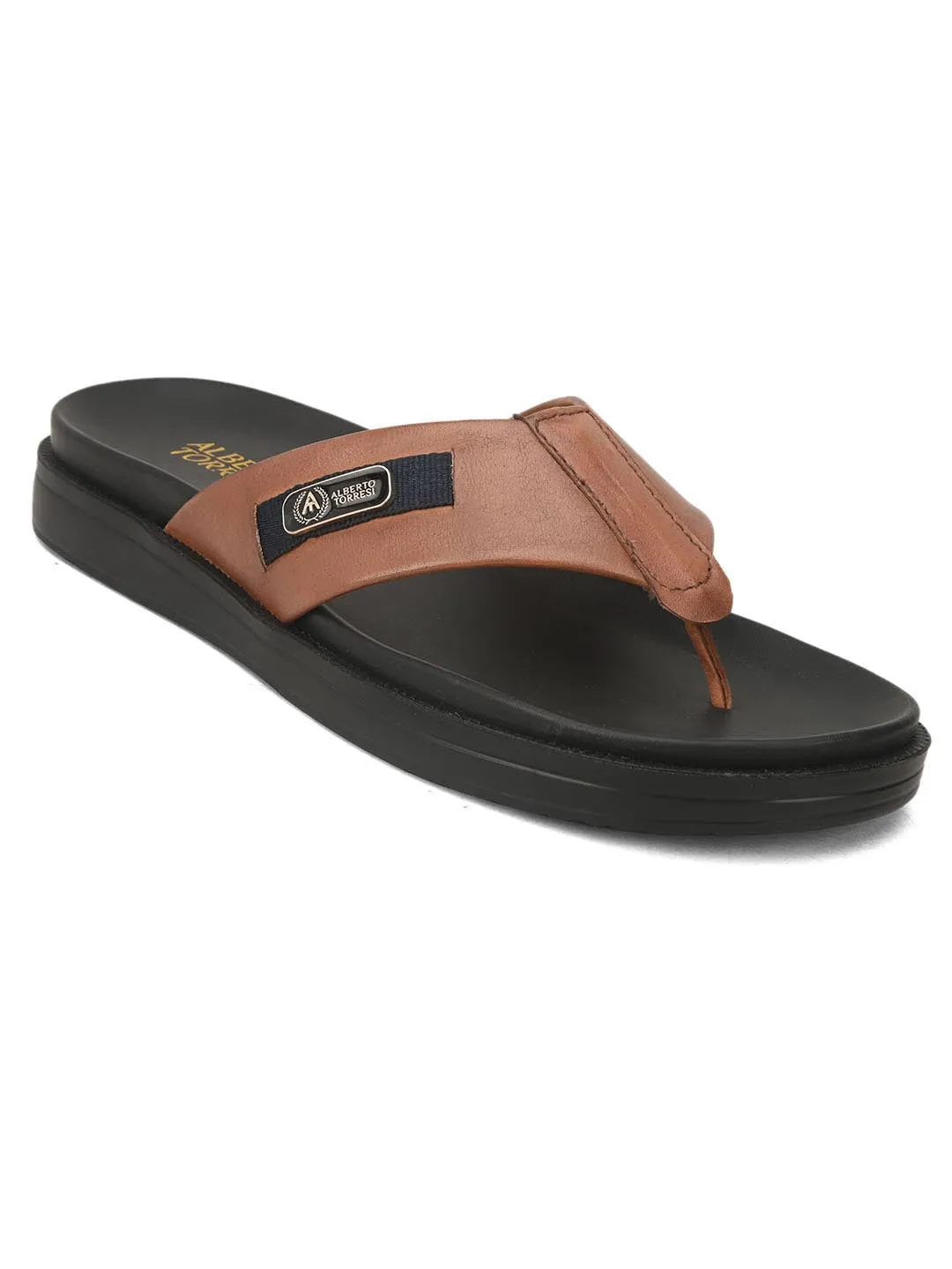 Deriko Tan Genuine Leather Flip Flops For Men