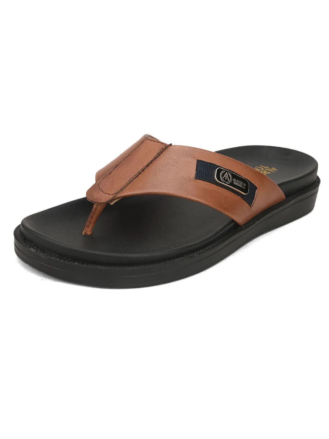 Deriko Tan Genuine Leather Flip Flops For Men