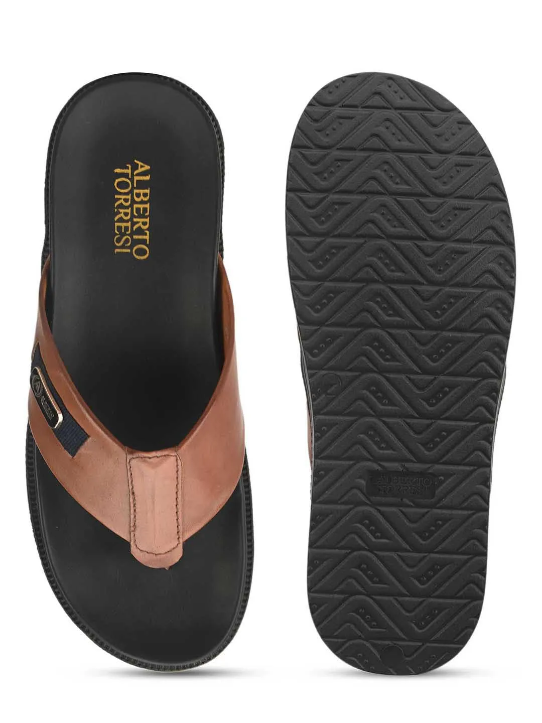 Deriko Tan Genuine Leather Flip Flops For Men