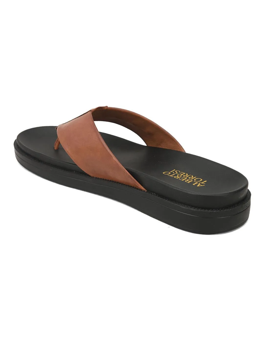 Deriko Tan Genuine Leather Flip Flops For Men