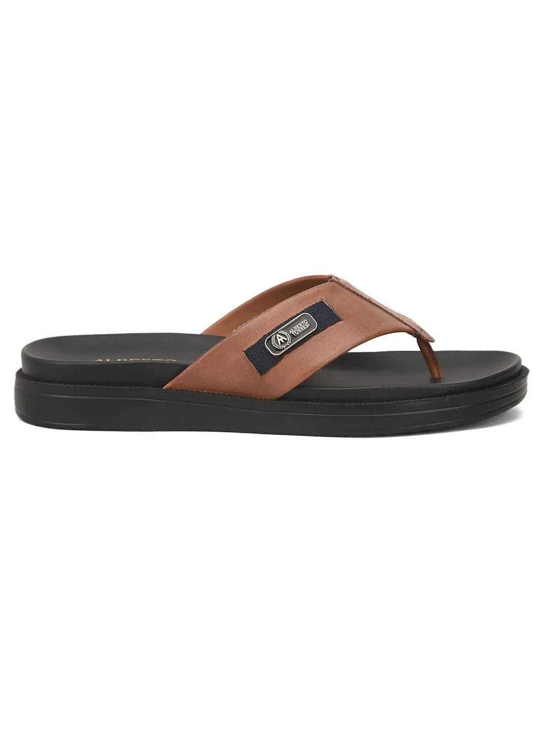 Deriko Tan Genuine Leather Flip Flops For Men