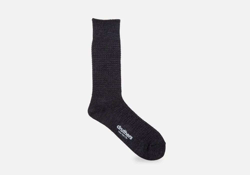 Druthers Charcoal Merino Wool Waffle Sock