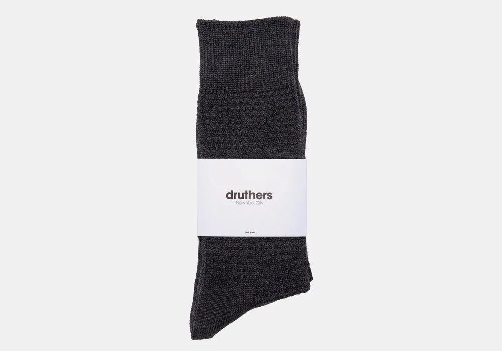 Druthers Charcoal Merino Wool Waffle Sock