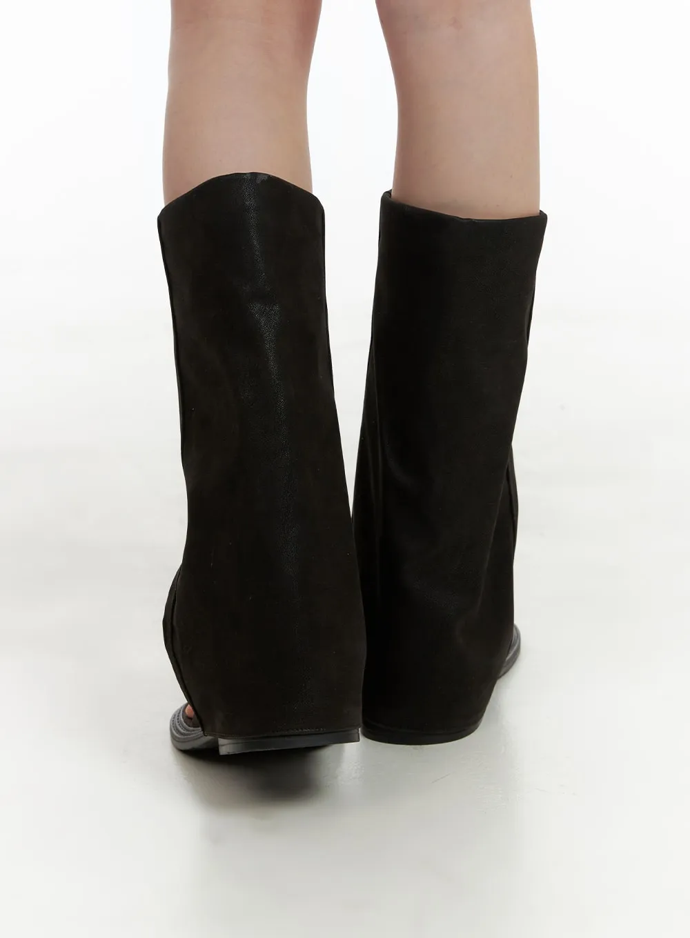 Faux Leather Open Toe Long Boots CA411