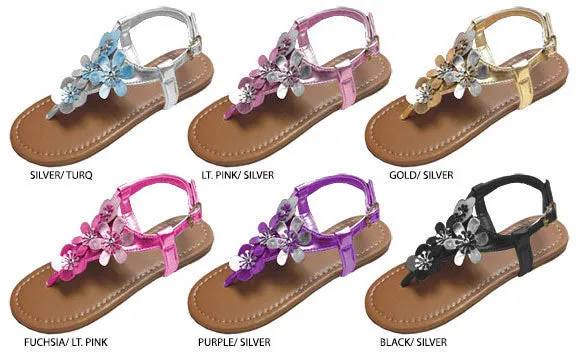 girls metallic flower sandals Case of 36