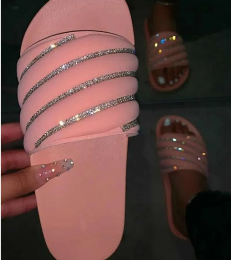 Glitter Rhinestone Ladies Flat with Sexy Pink Shoes