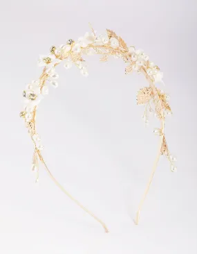 Gold Flower & Leaf Headband