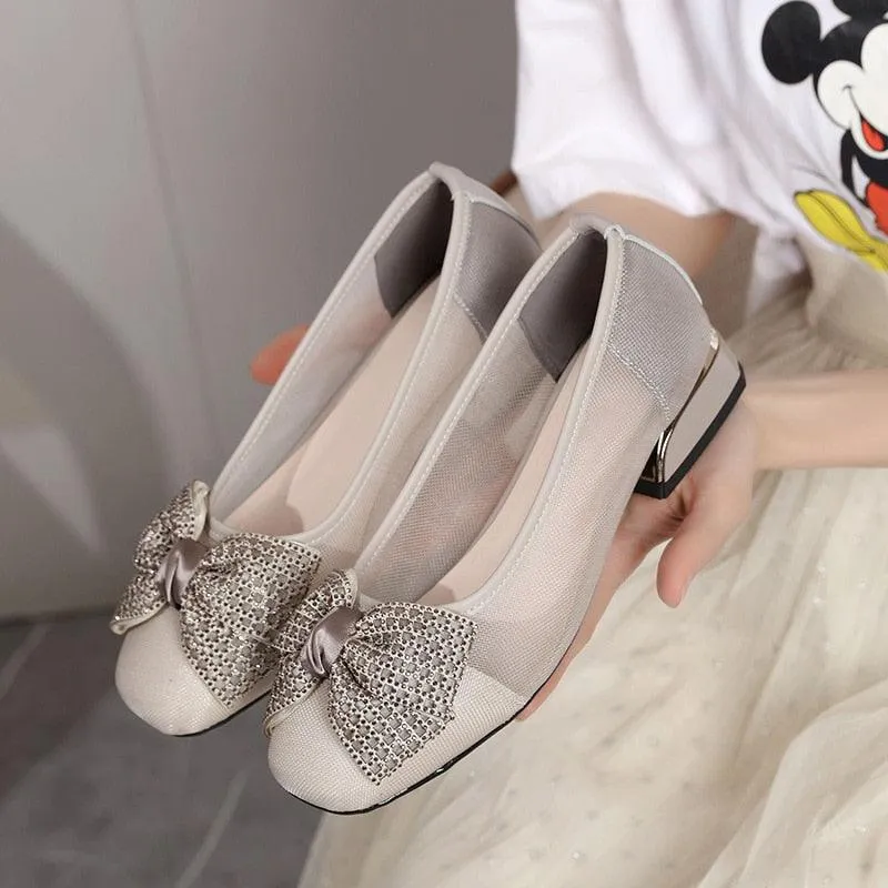 GR317 Mesh Sandals: Women's Square Heels Pumps Casual Shoes