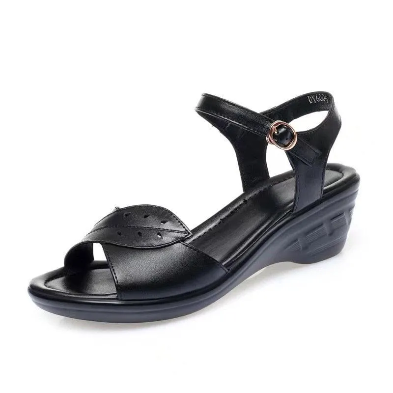 GX341 Women's Casual Shoes: Fashionable Leather Wedge Heel Sandals