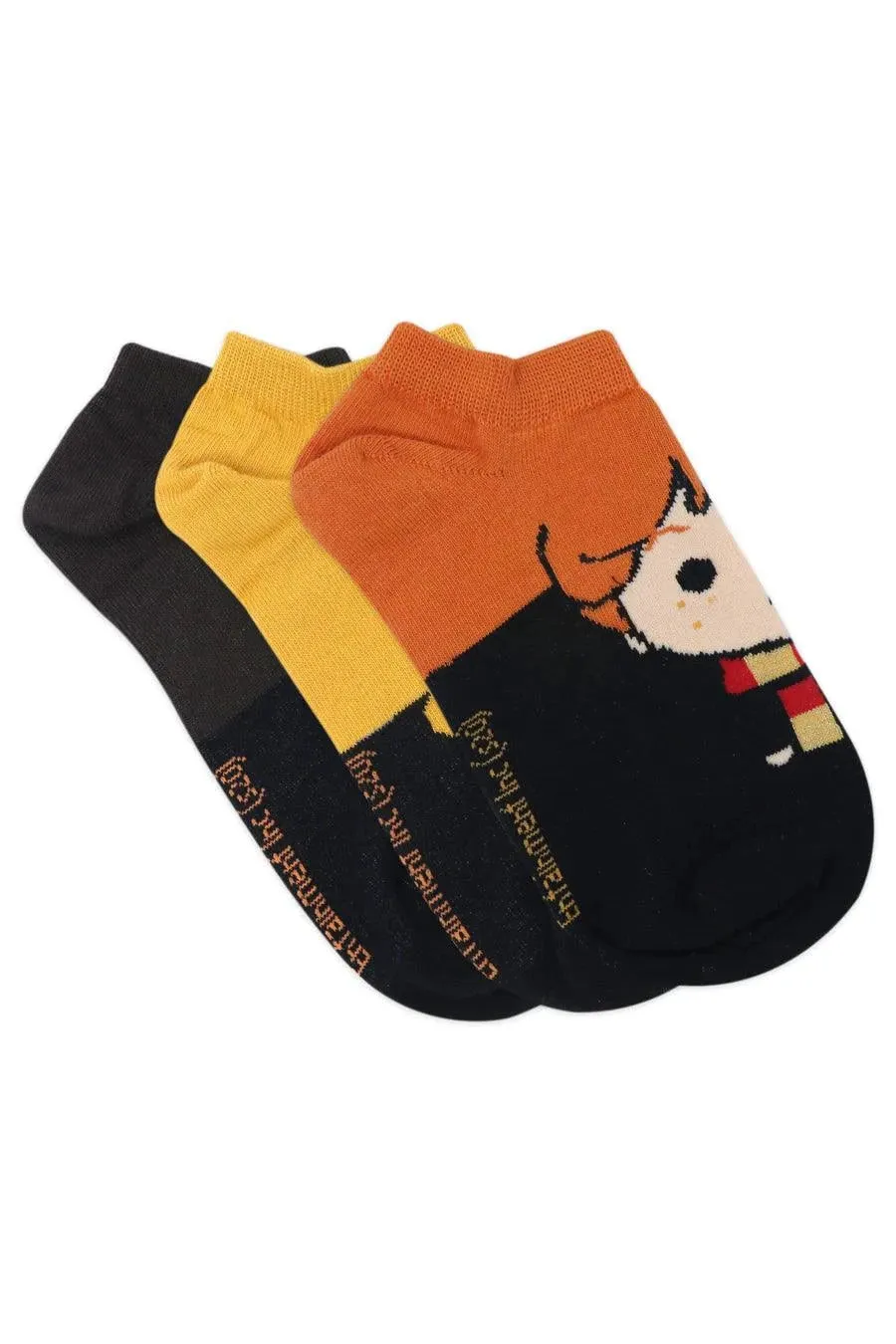 Harry Potter Character Lowcut Socks -Harry Ron & Hermione For Women (Pack Of 3 Pairs/1U) - Yellow, Brown & Orange