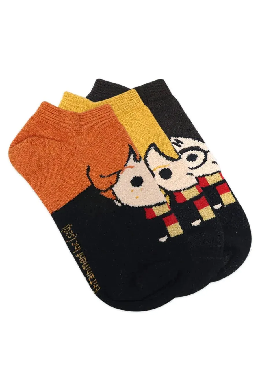 Harry Potter Character Lowcut Socks -Harry Ron & Hermione For Women (Pack Of 3 Pairs/1U) - Yellow, Brown & Orange