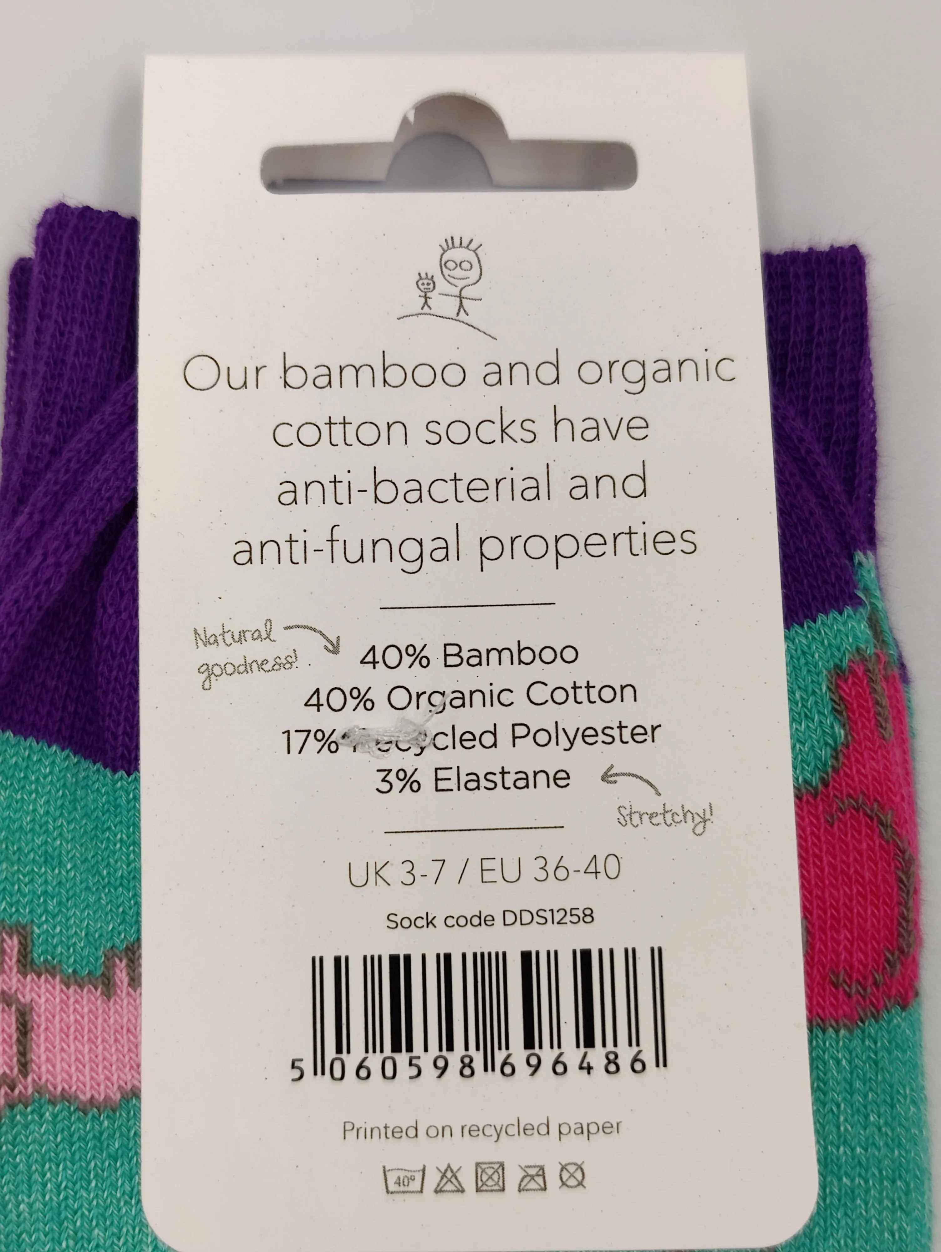 Ladies Bambo Socks Doris & Dude Elephant Purple/mint/Grey 3-7UK