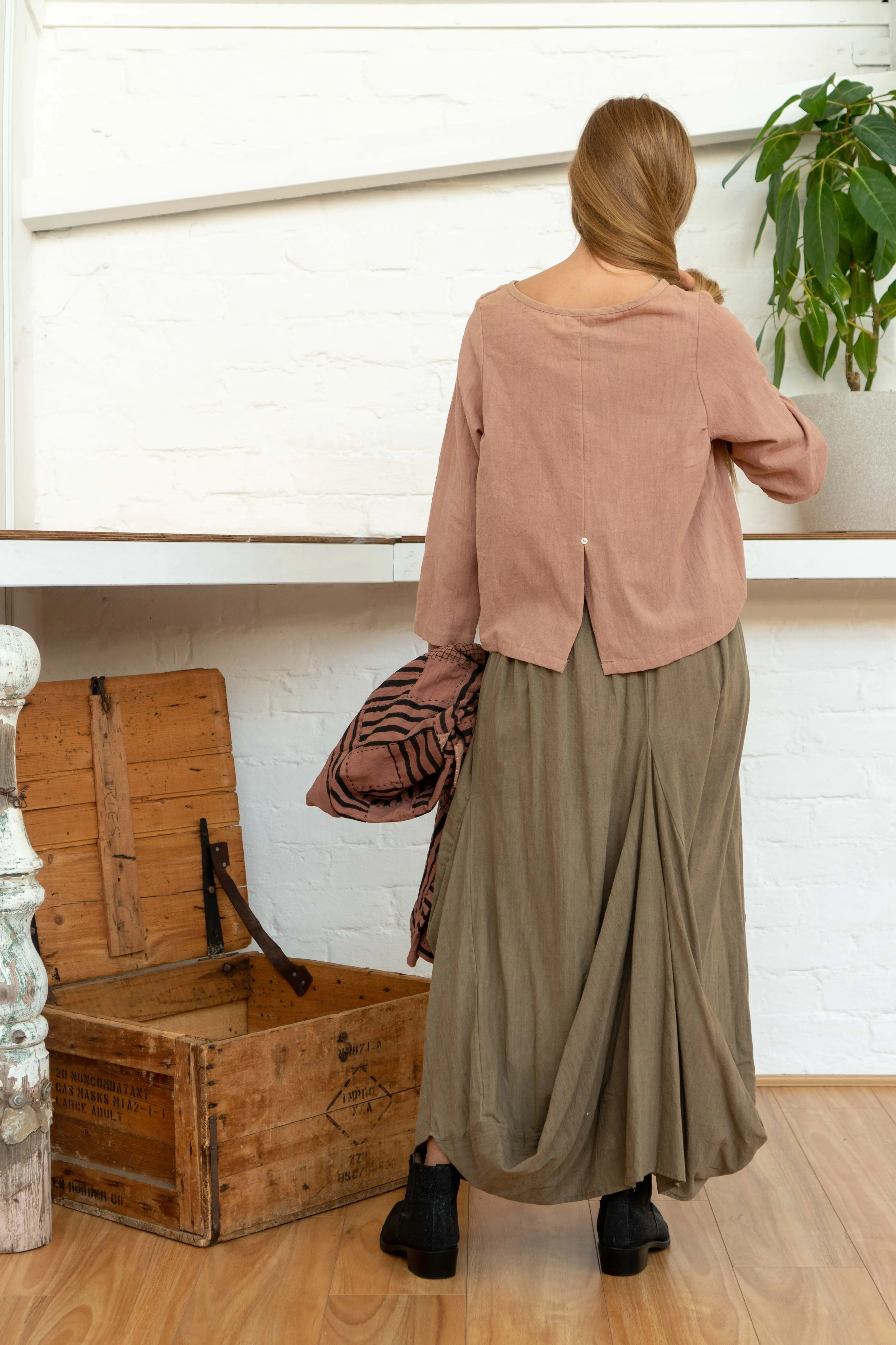 Long Sleeve Button Top Rhubarb