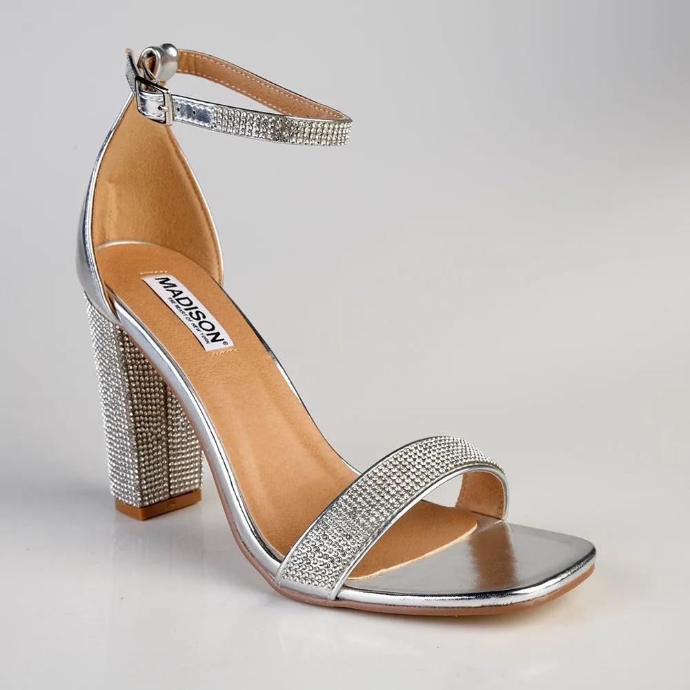 Madison Angel Diamond Block Heel Sandal - Silver