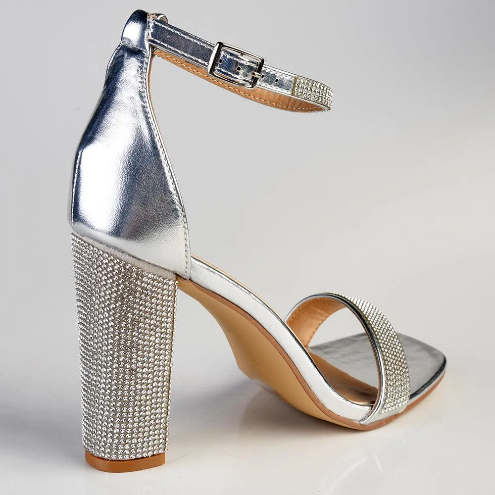 Madison Angel Diamond Block Heel Sandal - Silver