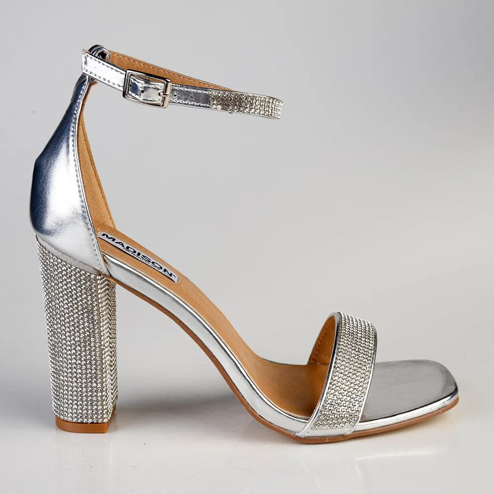 Madison Angel Diamond Block Heel Sandal - Silver