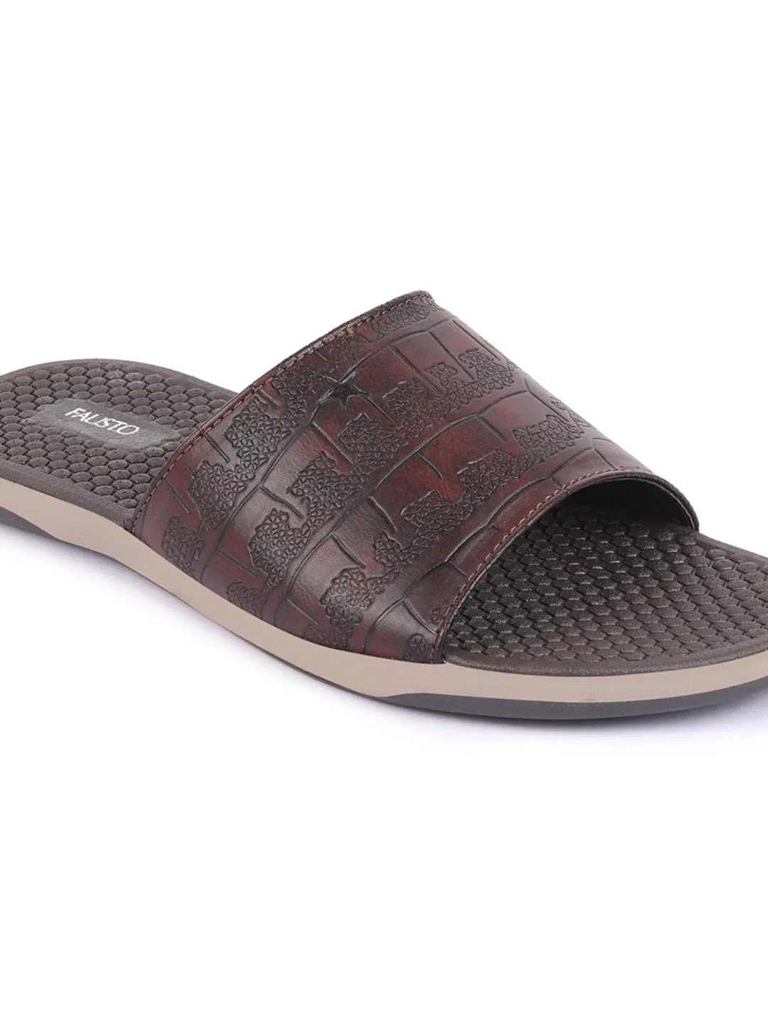 Men Brown Open Toe Ultra Light Flexible Slip-On Slippers Flip-Flops