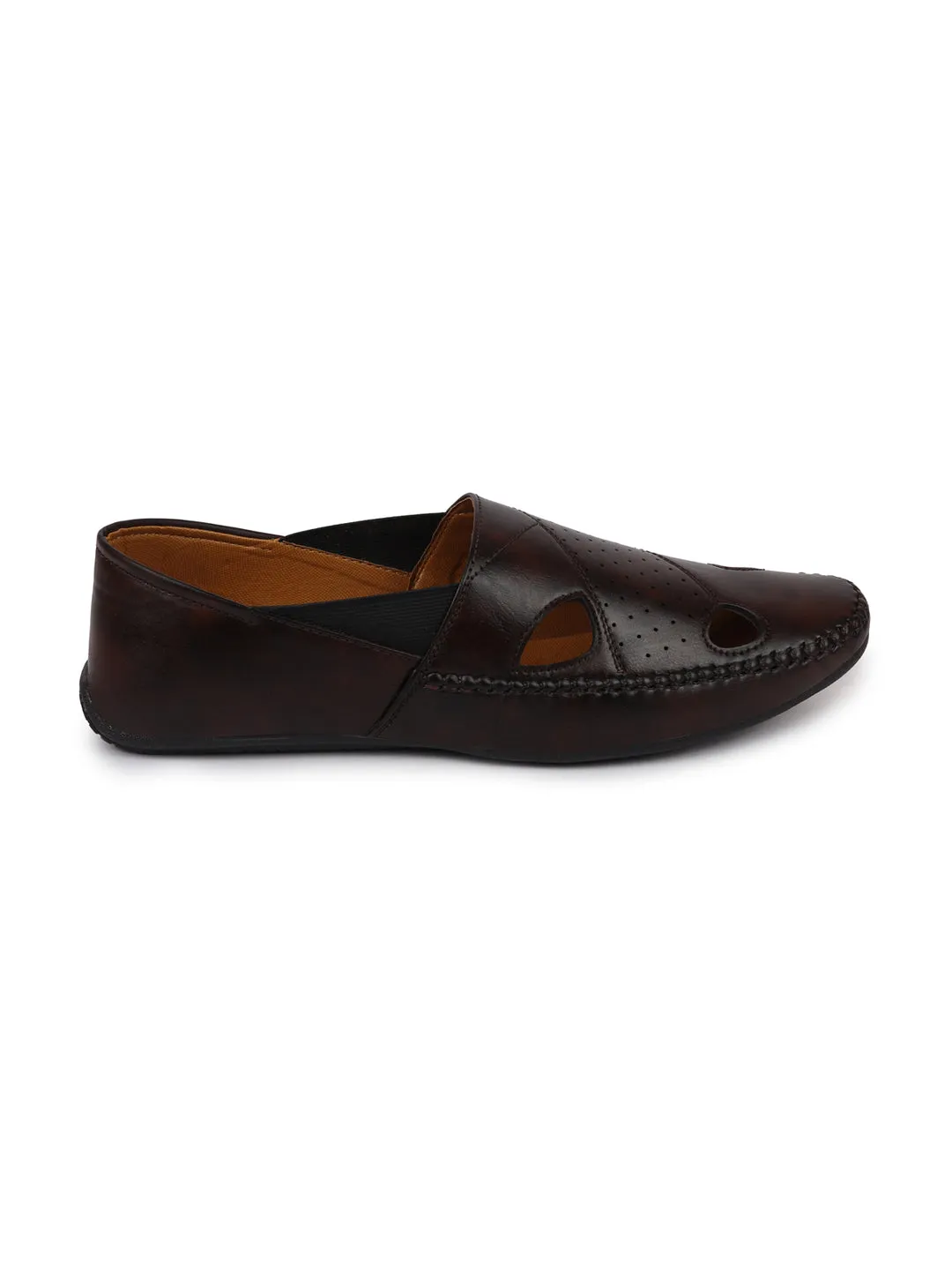 Men Ethnic Brown Hand Stitched Juttis & Mojaris