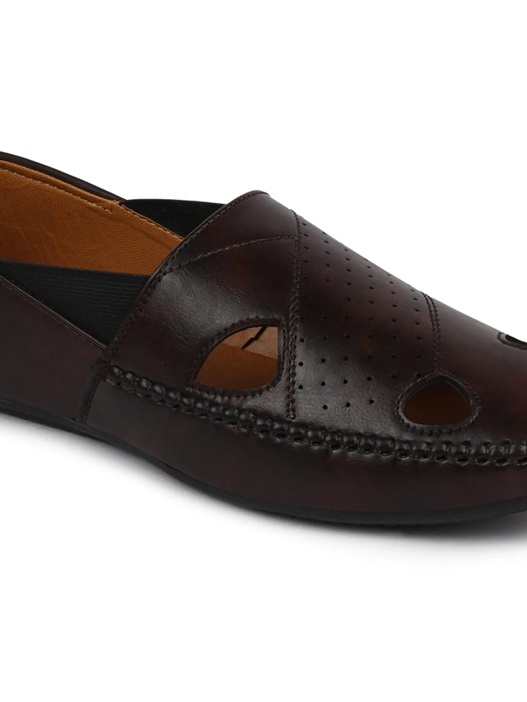 Men Ethnic Brown Hand Stitched Juttis & Mojaris