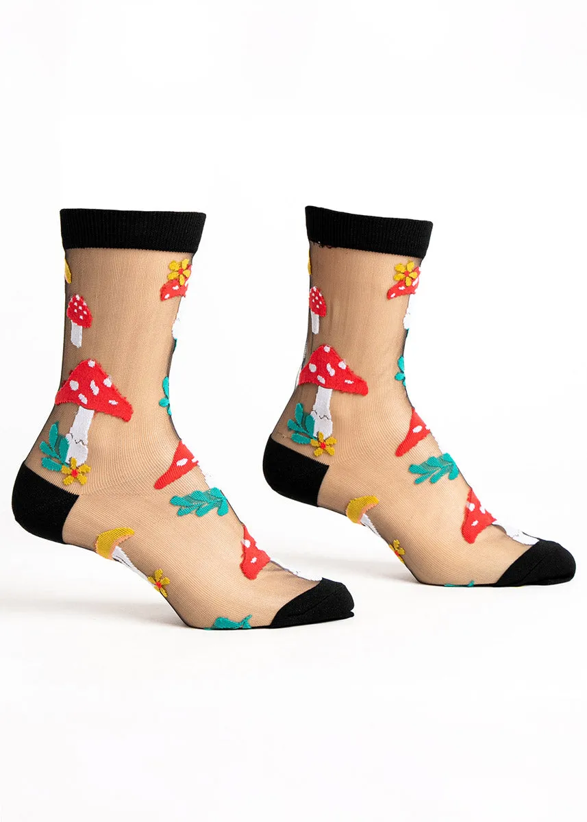 Mushroom Toadstools Sheer Crew Socks