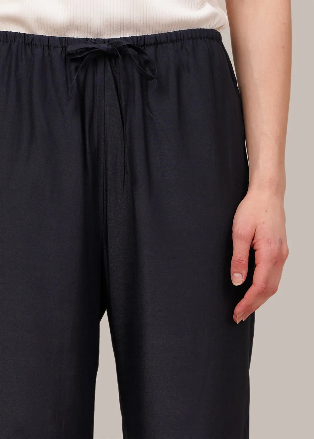 Navy Drawstring Wide Leg Pants