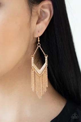 Paparazzi Accessories - Unchained Fashion - Gold Fringe Bead Earrings