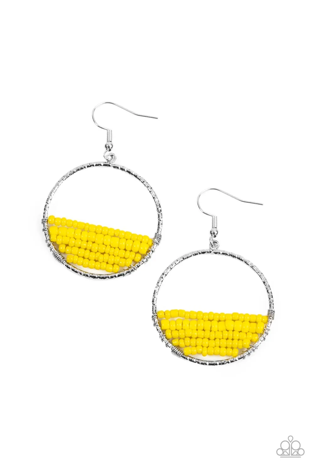 Paparazzi Head-Over-Horizons - Yellow Beads Hoop Earrings