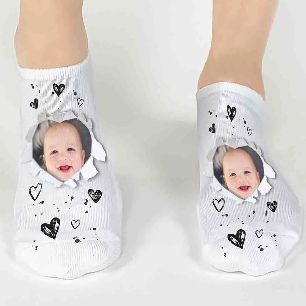 Photo No Show Socks Custom Printed  with a Heart Design