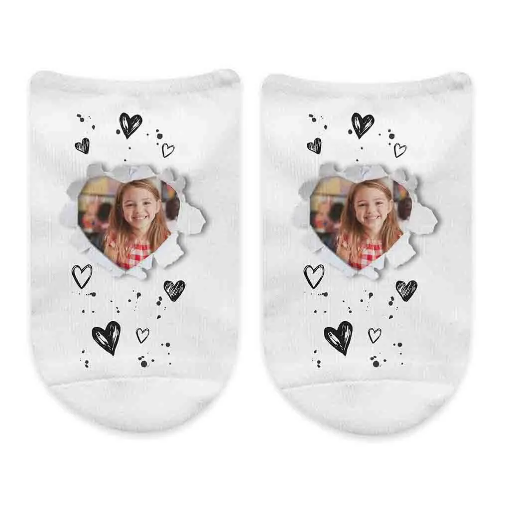 Photo No Show Socks Custom Printed  with a Heart Design