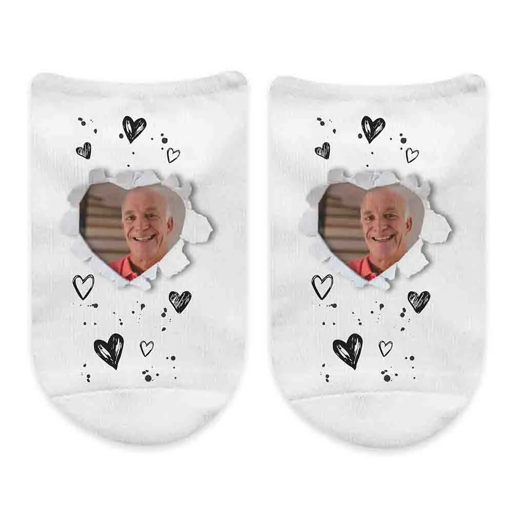 Photo No Show Socks Custom Printed  with a Heart Design