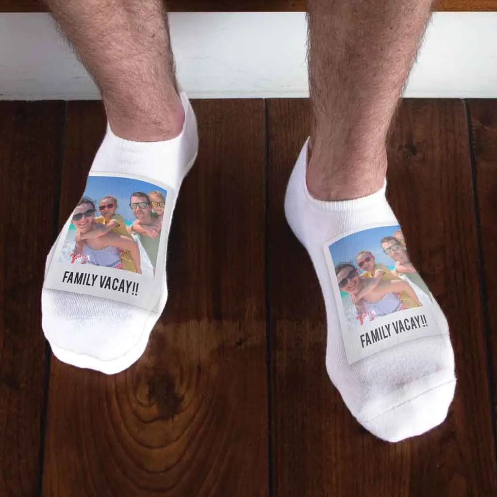 Polaroid Pic Frame with Your Photo and Text on No Show Socks